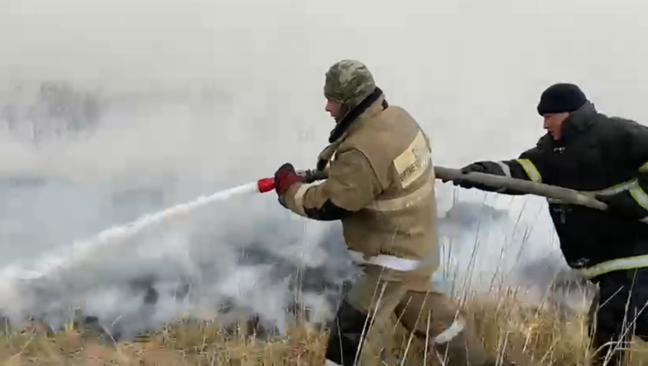В Зайсанском районе ВКО пожарные МЧС борются с возгоранием камыша и сухой травы.