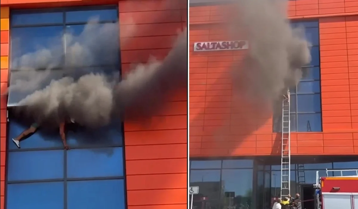 В Шымкенте мужчина пытался выбраться через окно во время пожара в торгово-развлекательном центре.